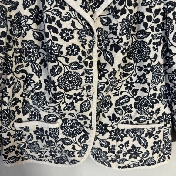 Sigrid Olsen Linen Floral Blazer Jacket Women's 10 Tan Black Career Suit Office - Picture 7 of 11